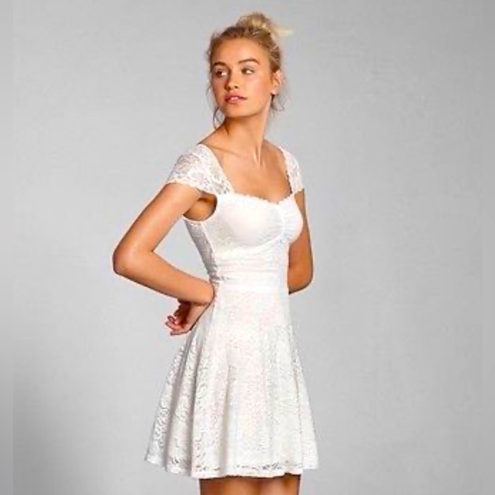 Abercrombie & Fitch Gillian Lace skater dress pink & white